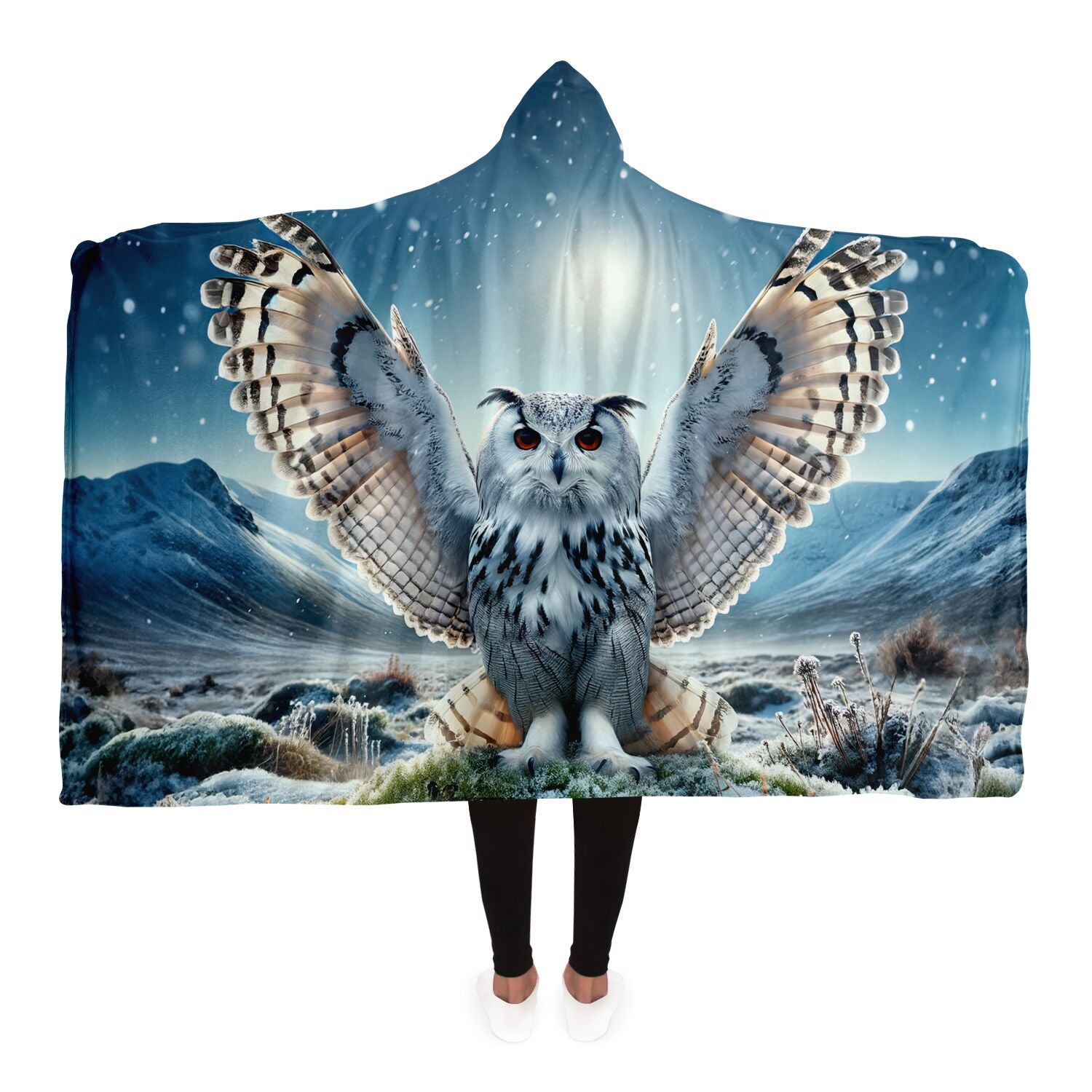 Majestic Owl In Christmas Snow Hooded Blanket