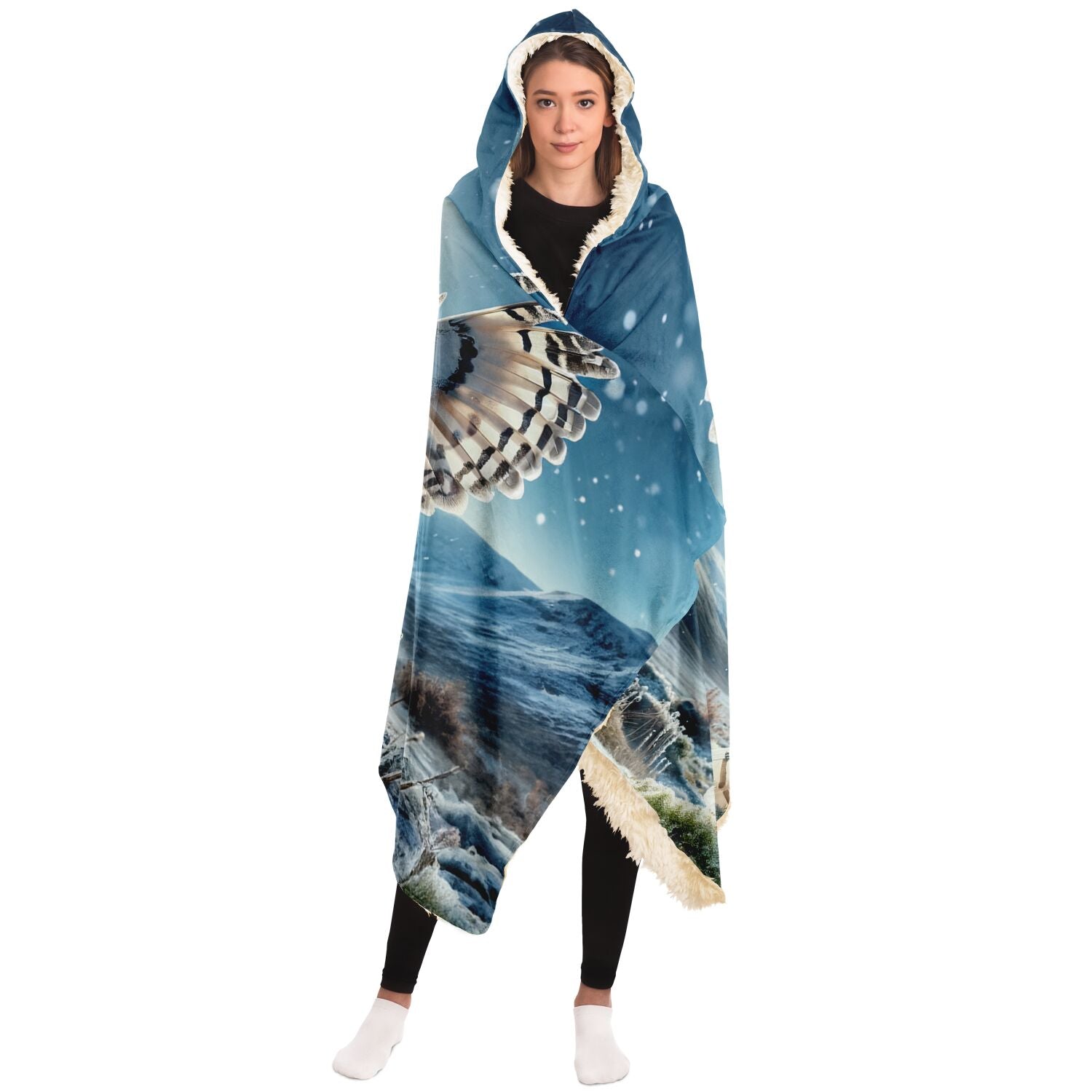 Majestic Owl In Christmas Snow Hooded Blanket