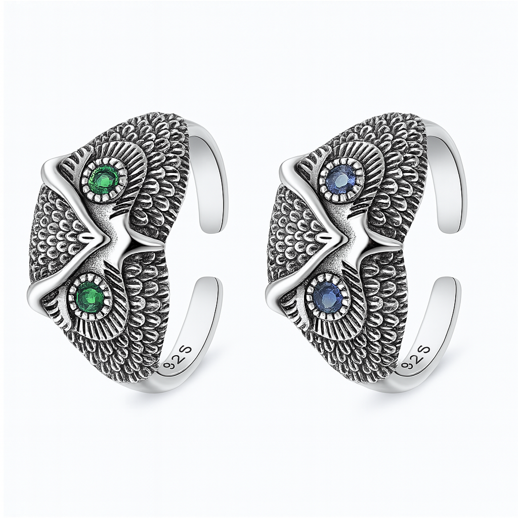 925 Sterling Silver Owl Ring With Zircon Eyes - Hero Image