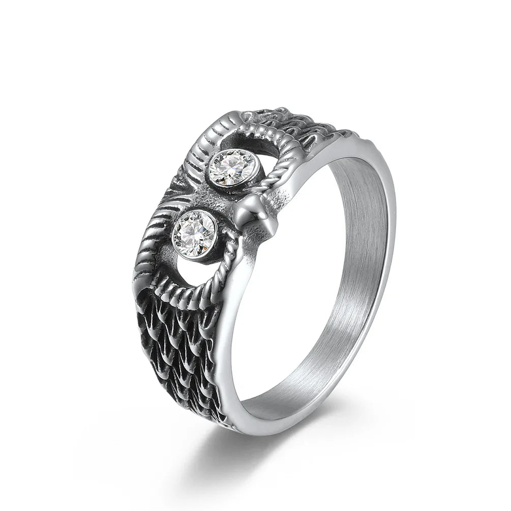 Black Zircon And Silver Owl Ring for Men