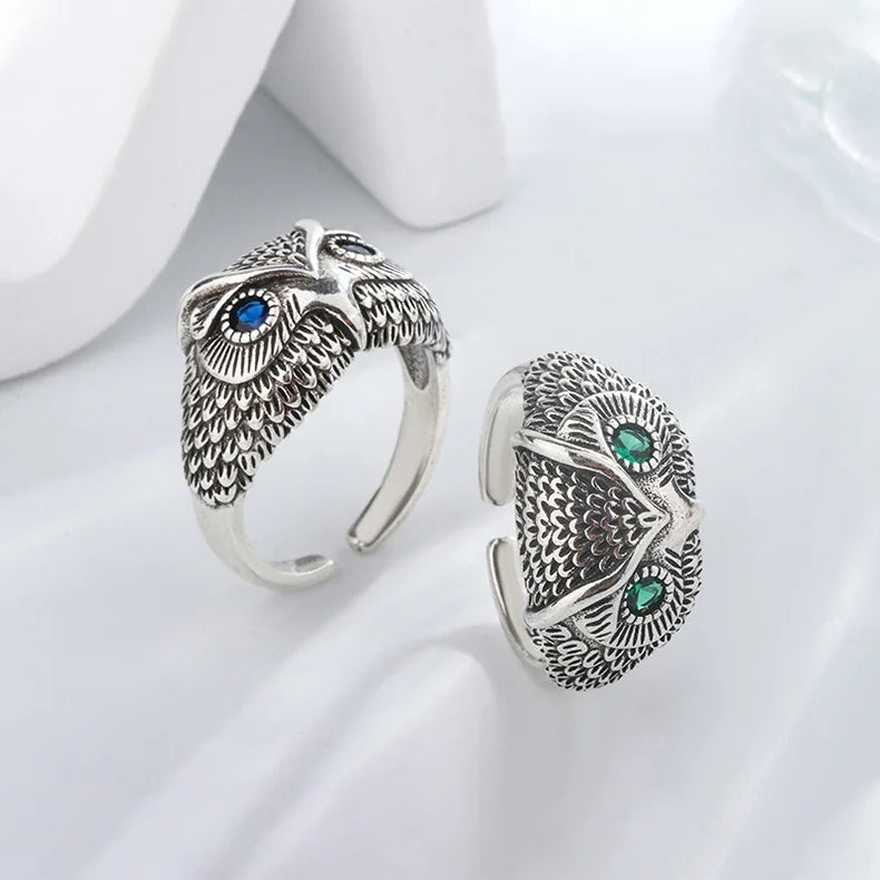 925 Sterling Silver Owl Ring With Zircon Eyes