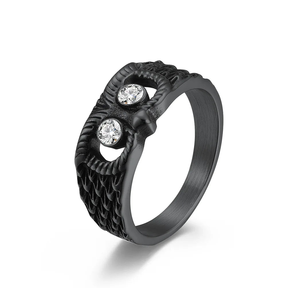 Black Zircon And Silver Owl Ring for Men