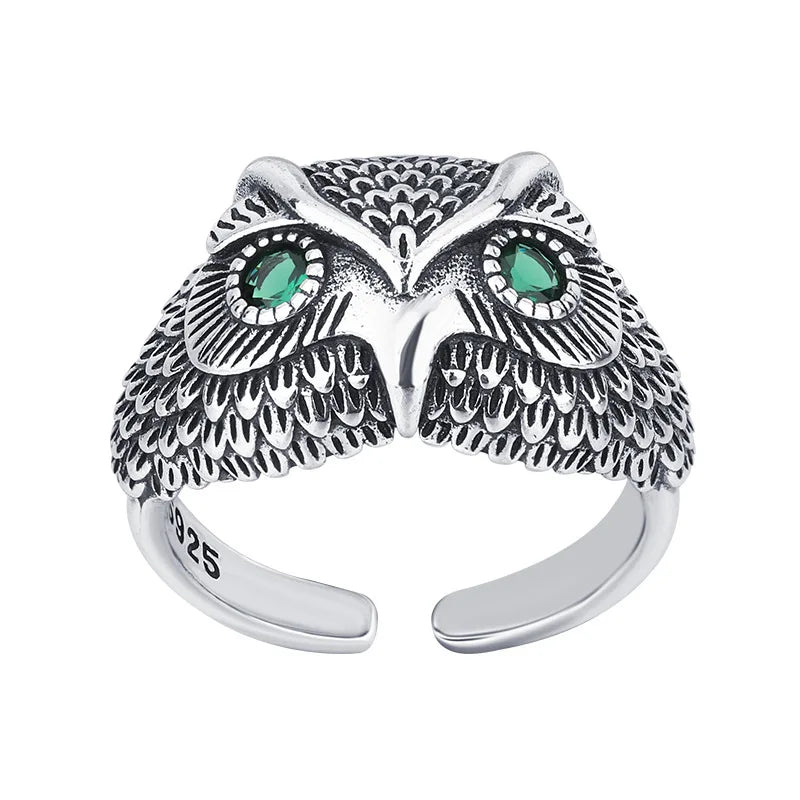 925 Sterling Silver Owl Ring With Zircon Eyes