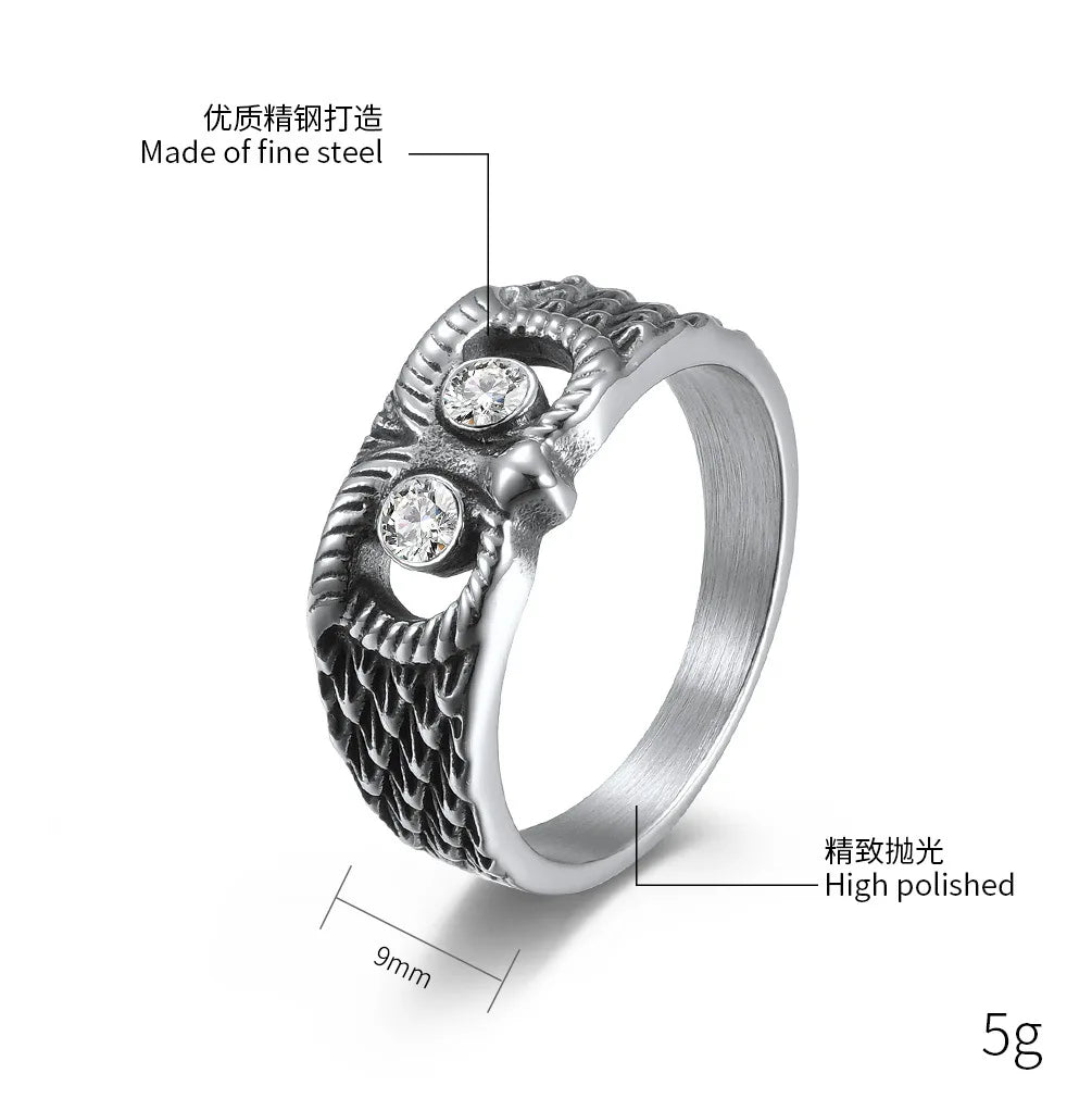 Black Zircon And Silver Owl Ring for Men