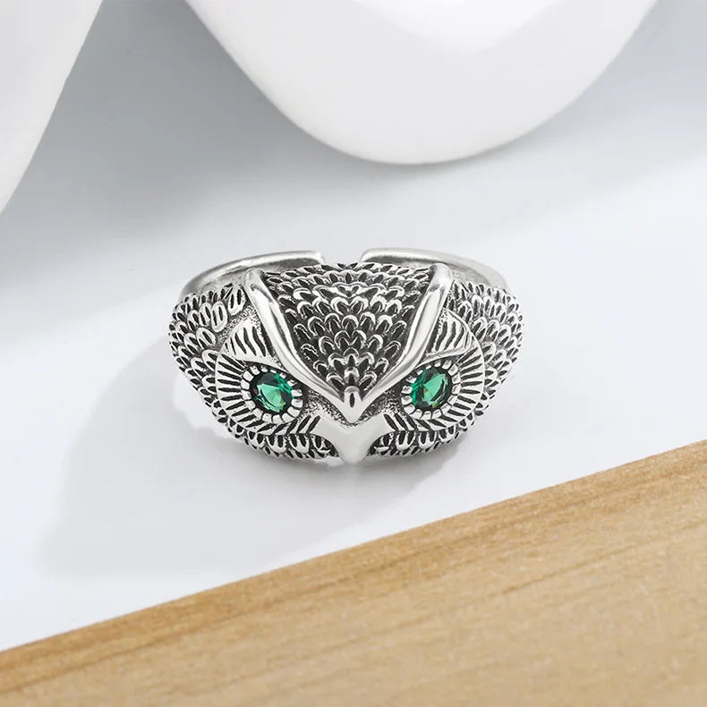 925 Sterling Silver Owl Ring With Zircon Eyes