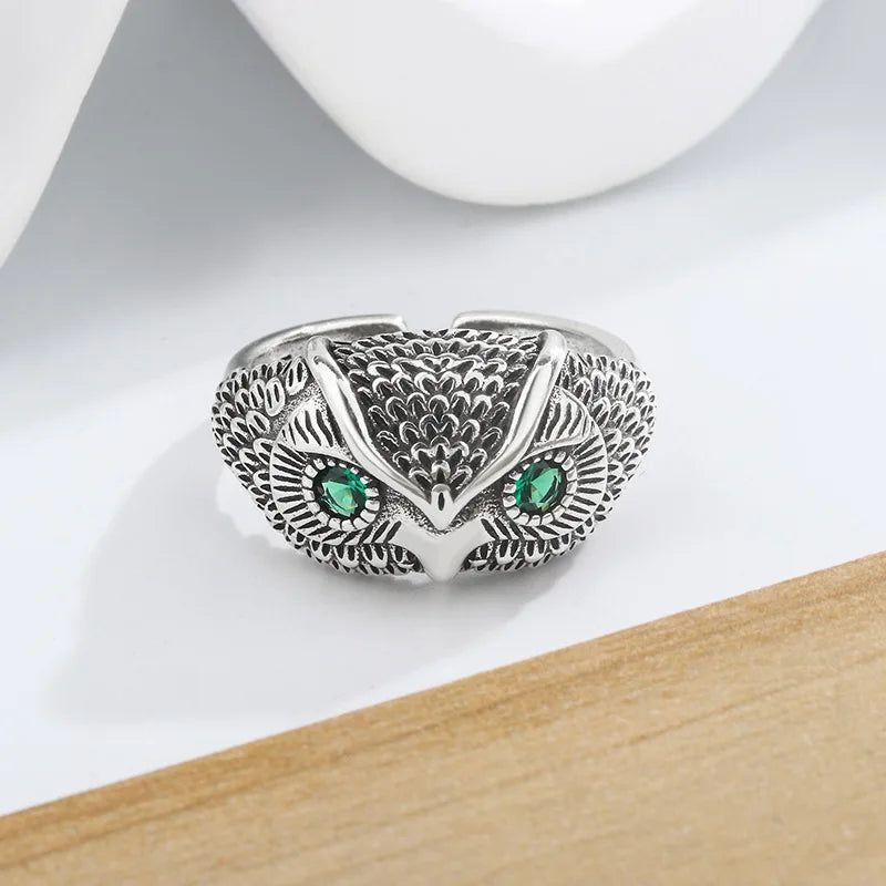 925 Sterling Silver Owl Ring With Zircon Eyes