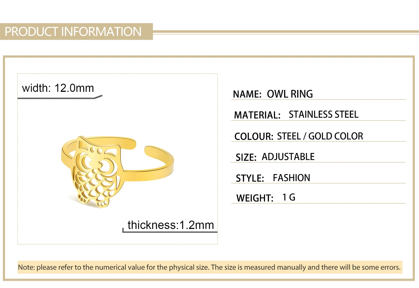 Gold and Steel Skyrim Owl Ring