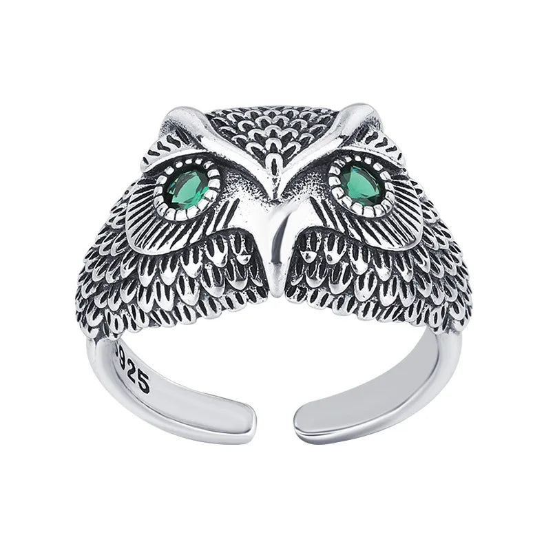 925 Sterling Silver Owl Ring With Zircon Eyes