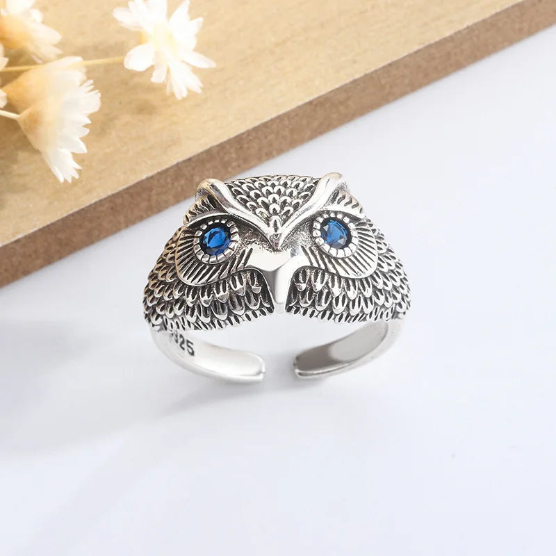 925 Sterling Silver Owl Ring With Zircon Eyes