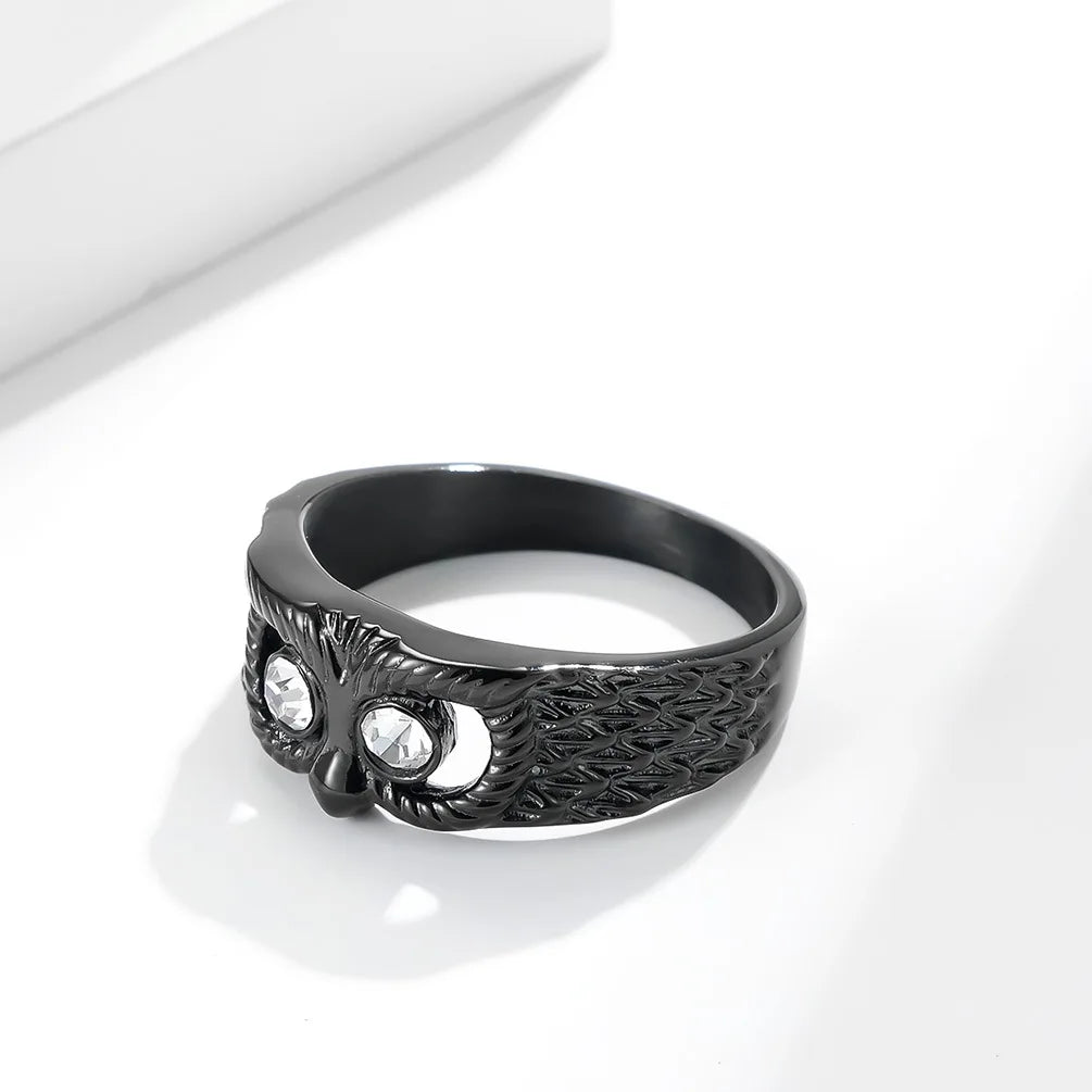 Black Zircon And Silver Owl Ring for Men