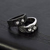 Black Zircon And Silver Owl Ring for Men